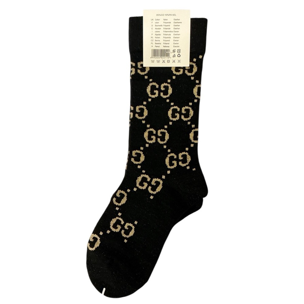 Gucci GG Cotton-Blend Socks in Black and Beige - Picture 2 of 3